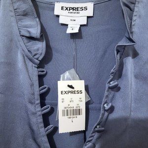 Slim Ruffle Covered Button Portofino Shirt (Slate Blue) "Brand New"